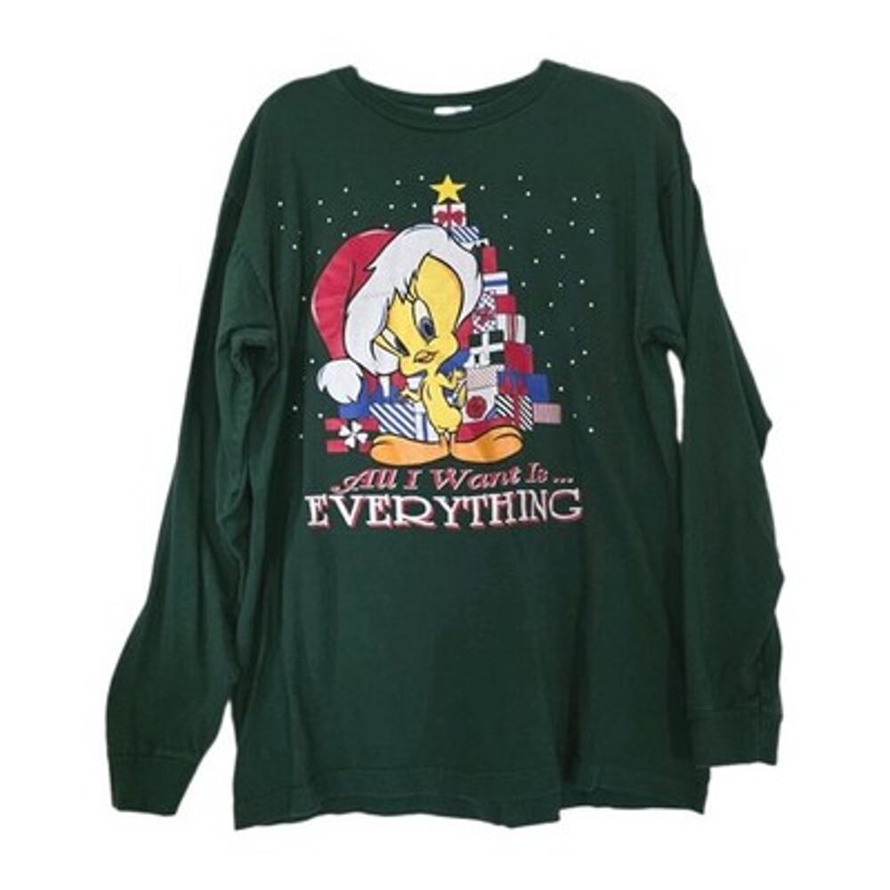 Vintage 1995 Looney Tunes Tweety Bird Tshirt Adult L Christmas Holiday Santa 90s